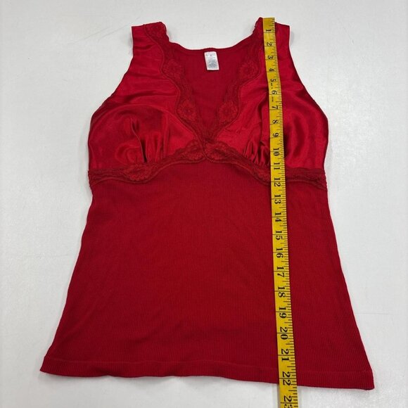 Vintage Y2K Babydoll Tank Top Womens M Red Lace Satin Vamp Dark Romantic - Picture 4 of 6